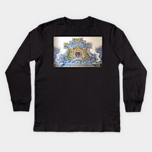 Polychrome handpainted tile panel from Portugal Kids Long Sleeve T-Shirt